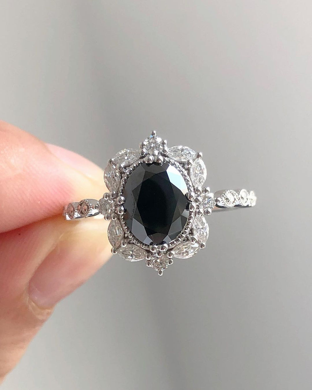 Black Oval Cut Labgrown Engagement Ring
