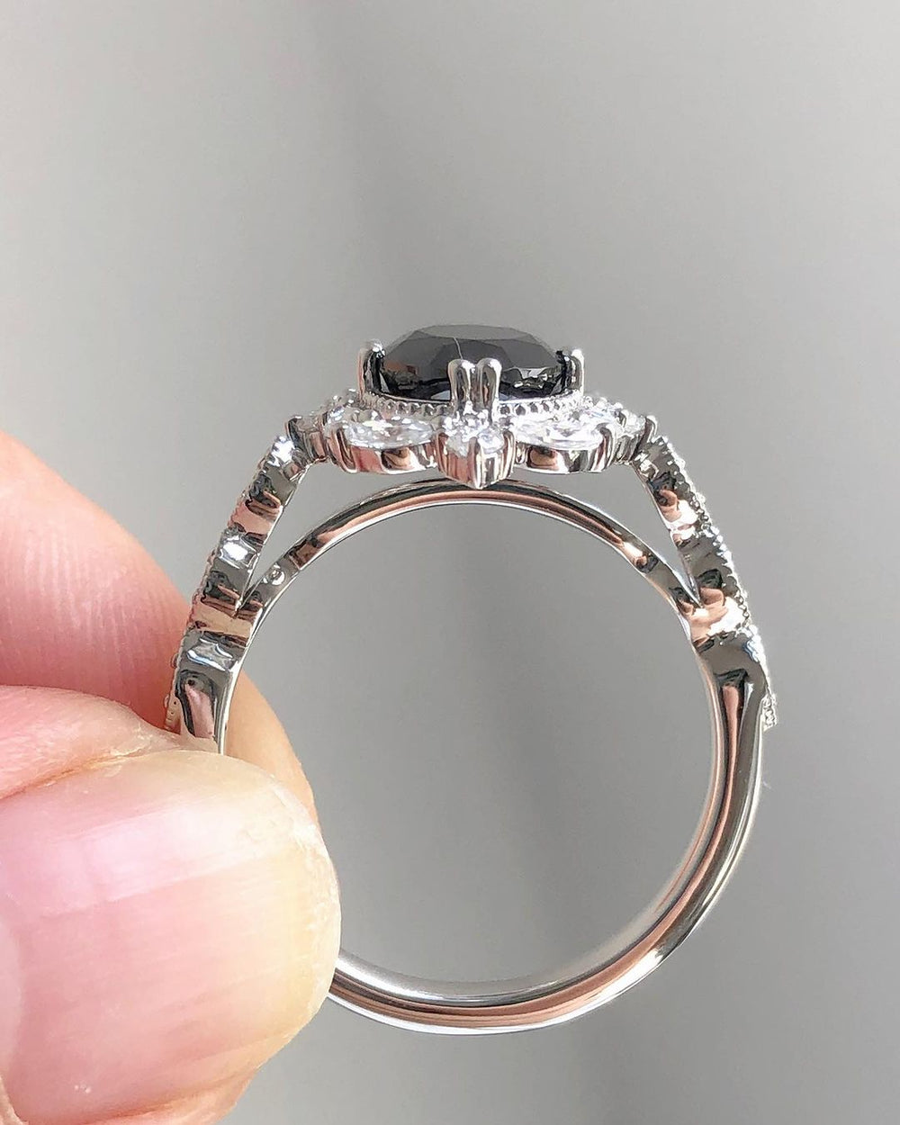 Black Oval Cut Labgrown Engagement Ring