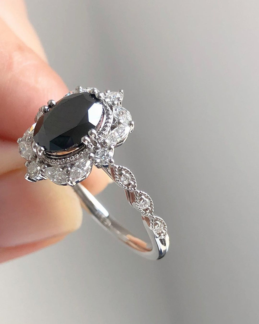 Black Oval Cut Labgrown Engagement Ring
