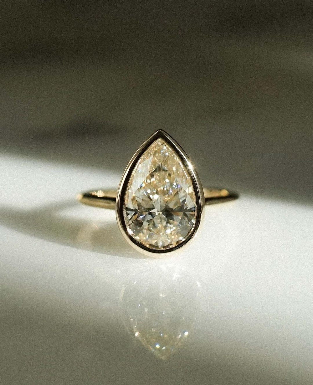 Bezel Set Pear Cut Labgrown Engagement Ring