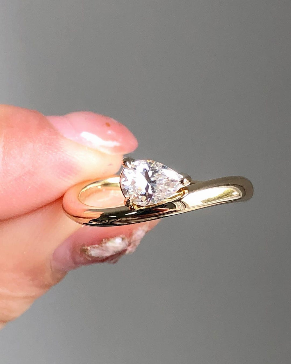 Elongated Pear Cut Labgrown Engagement Ring