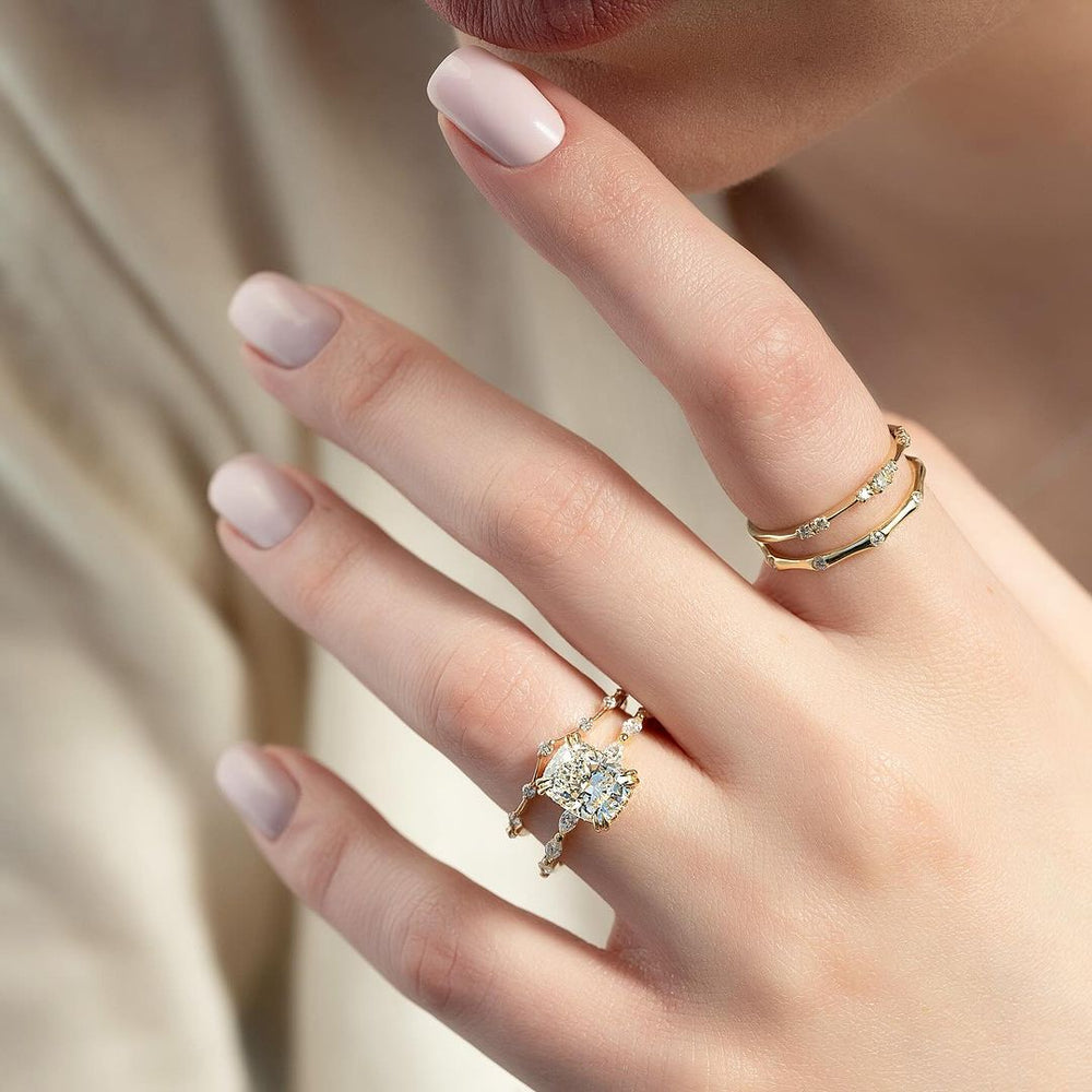 Bridal Set Cushion Cut Labgrown Engagement Ring