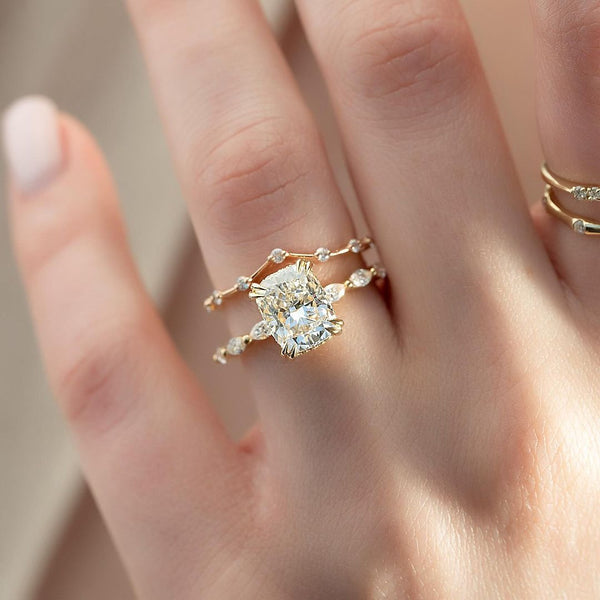 Bridal Set Cushion Cut Labgrown Engagement Ring