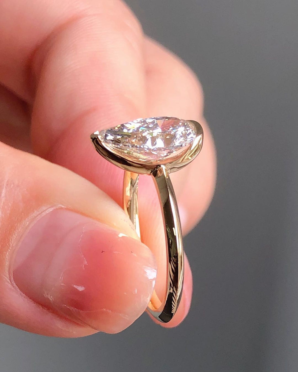 Elongated Pear Cut Labgrown Engagement Ring