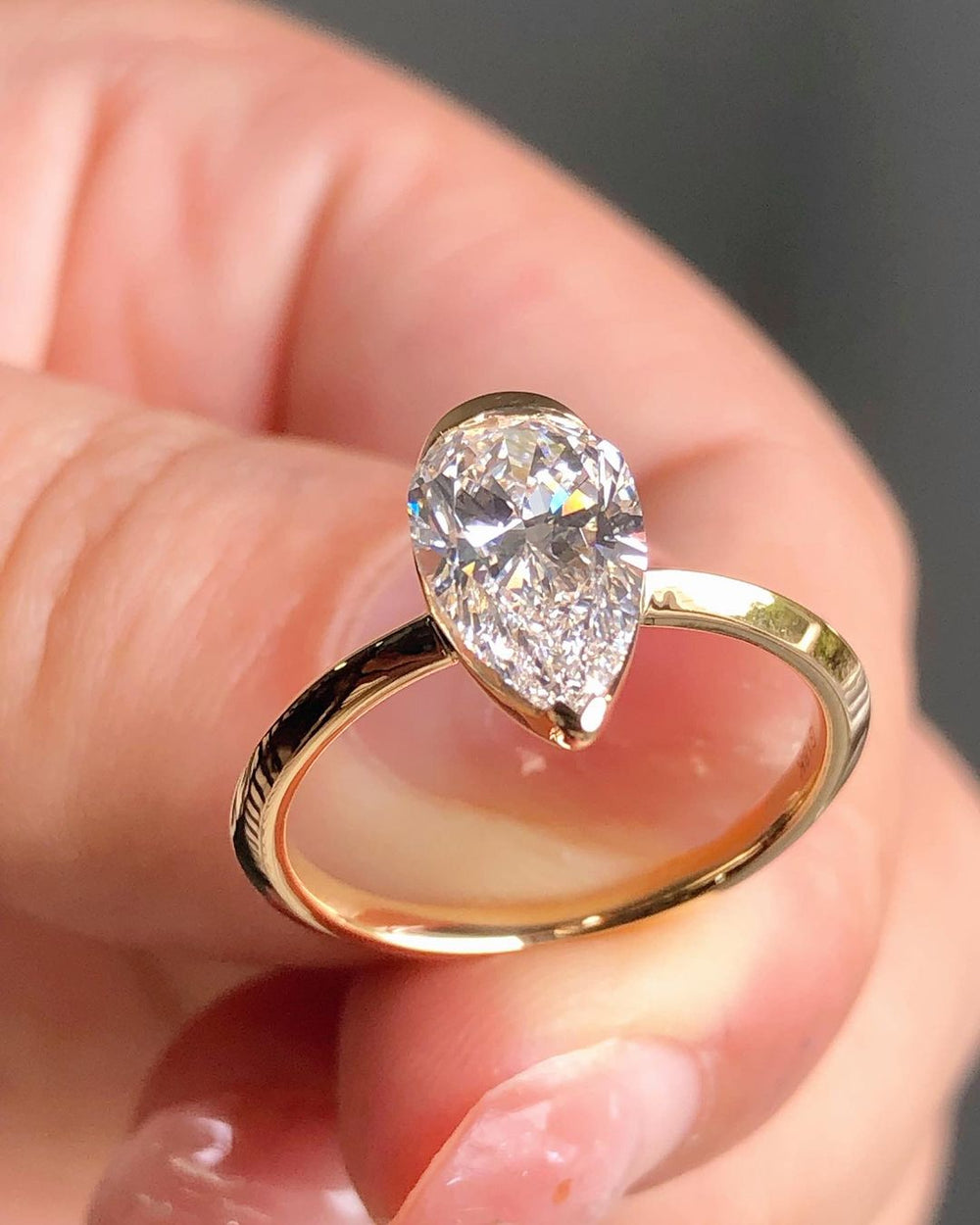 Elongated Pear Cut Labgrown Engagement Ring