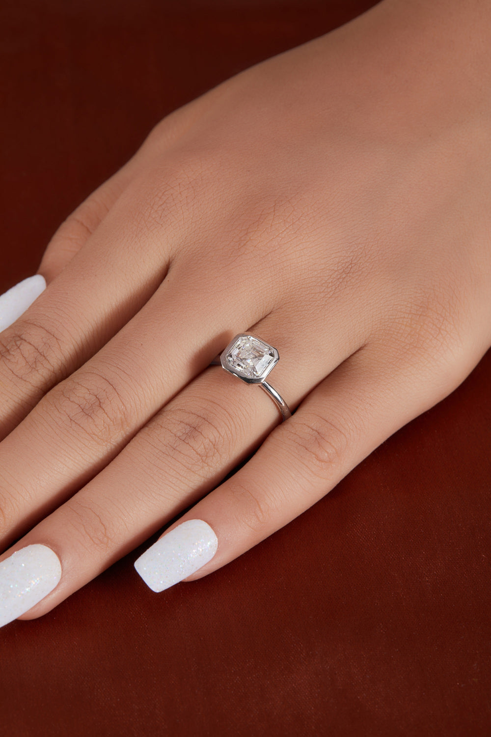 Bezel Set Asscher Cut Labgrown Engagement Ring