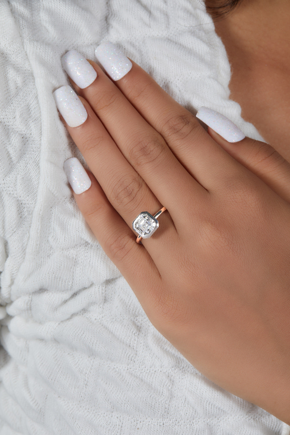Bezel Set Asscher Cut Labgrown Engagement Ring