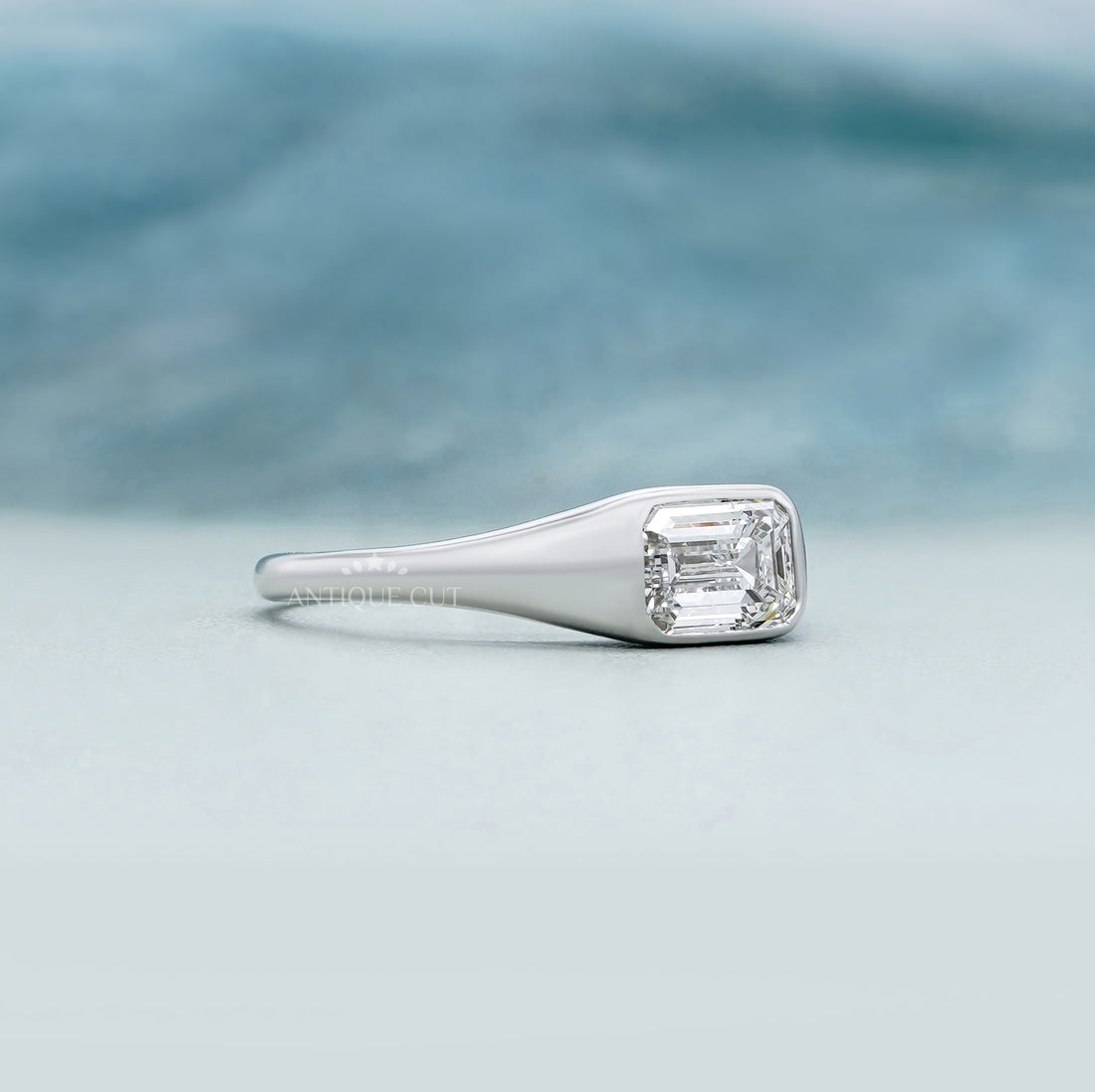 1.00ct Emerald Cut Lab-Grown Diamond Bezel Set Solitaire Ring | Minimalist Engagement Ring