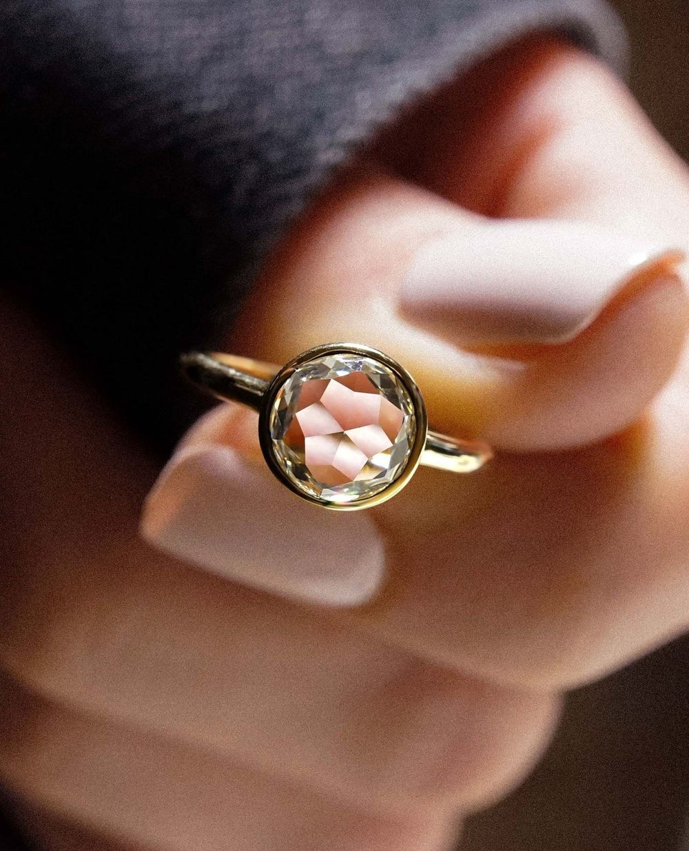Bezel Set Rose Cut Labgrown Engagement Ring