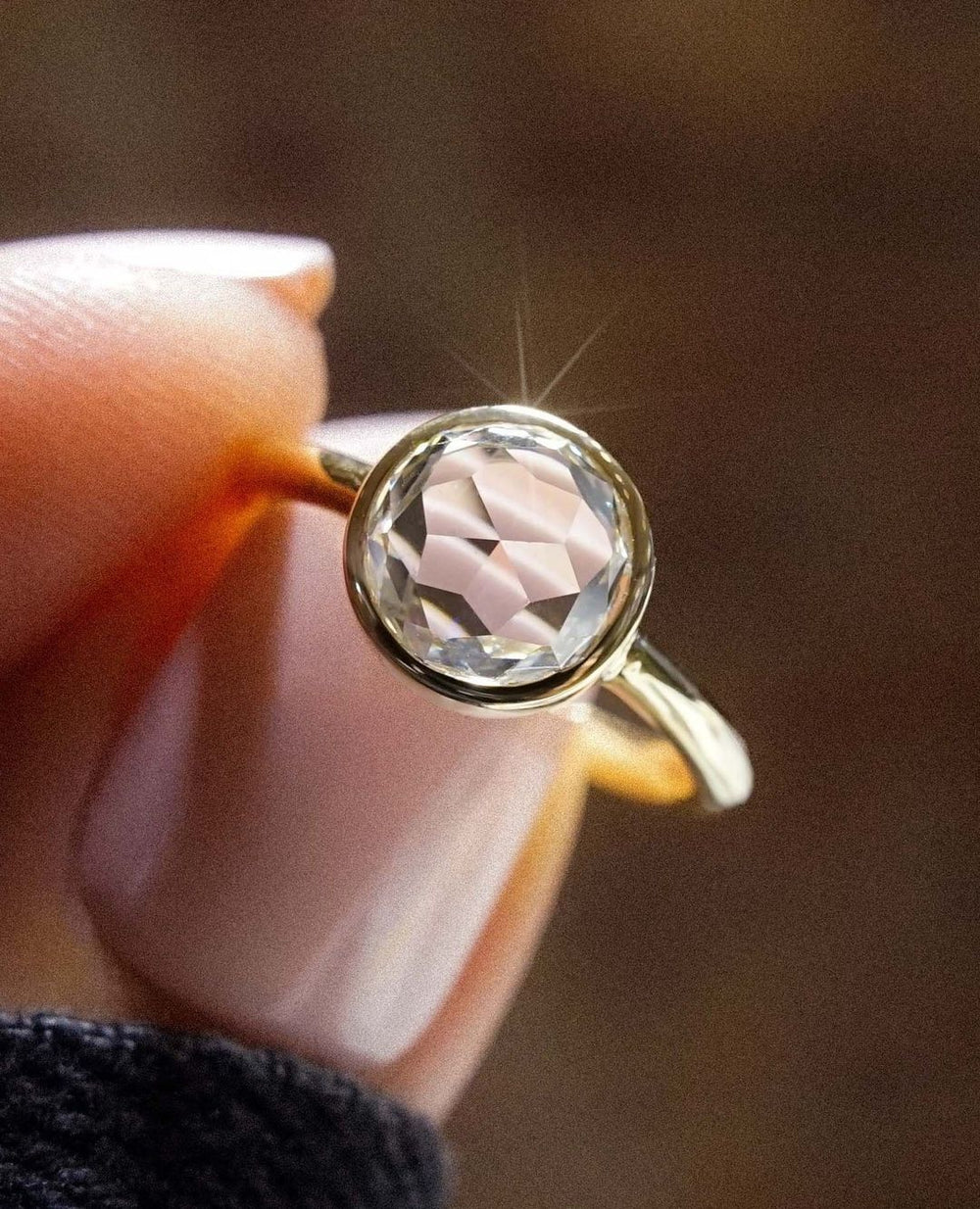 Bezel Set Rose Cut Labgrown Engagement Ring