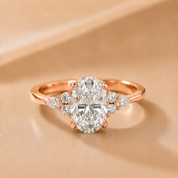 Amelia Three Stone Diamond Engagement Ring - Oval - Rose metal