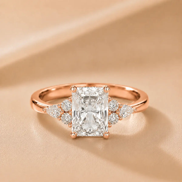 Amelia Three Stone Radiant Diamond Engagement Ring