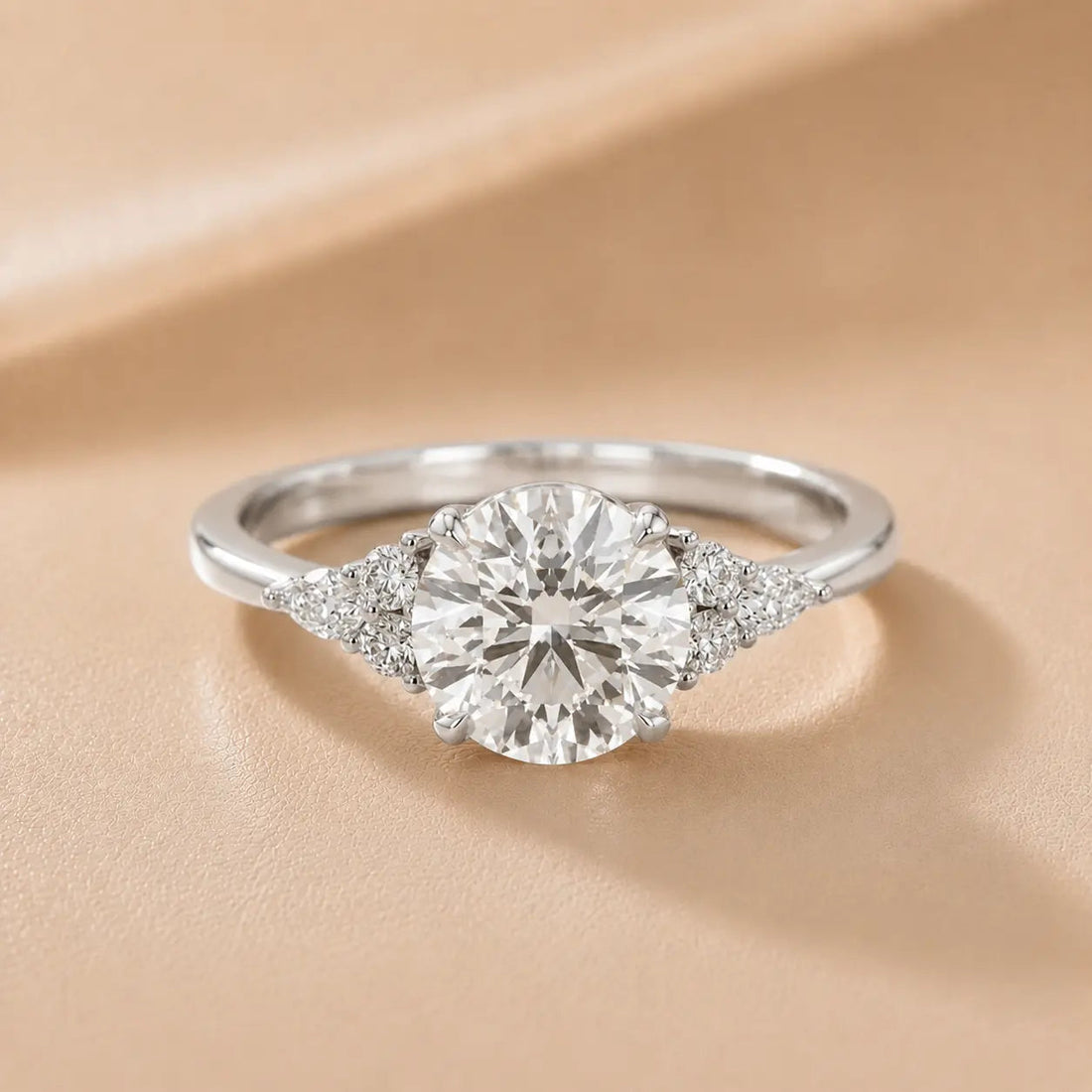 Amelia Three Stone Radiant Diamond Engagement Ring – Round (925 Sterling Silver)