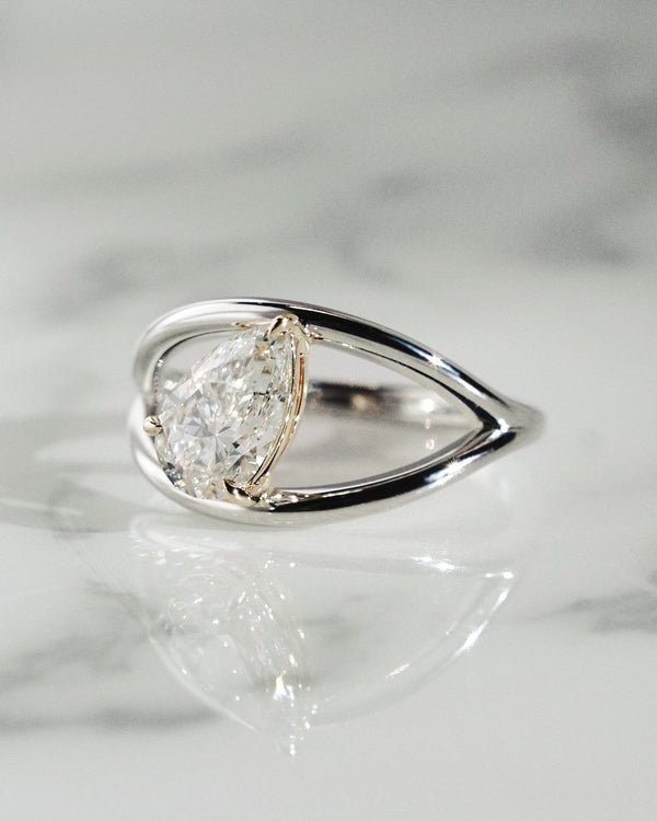 Elongated Pear Cut Labgrown Engagement Ring