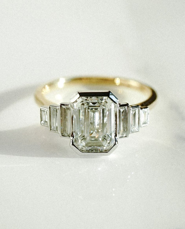Bezel Set Emerald Cut Labgrown Engagement Ring