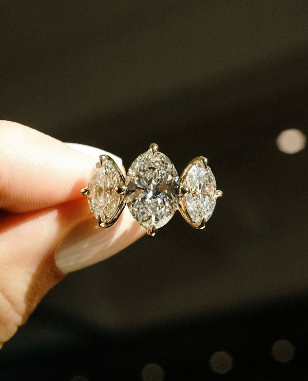 Three Stone Oval Cut Labgrown Engagement Ring