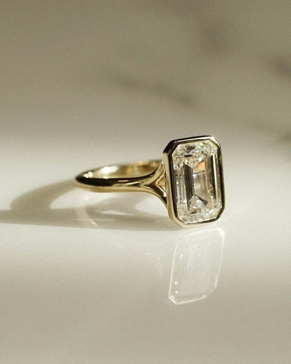 Bezel Set Emerald Cut Labgrown Engagement Ring