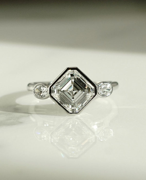 Bezel Set Asscher Cut Labgrown Engagement Ring