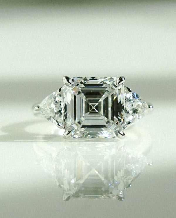 Three Stone Asscher Cut Labgrown Engagement Ring