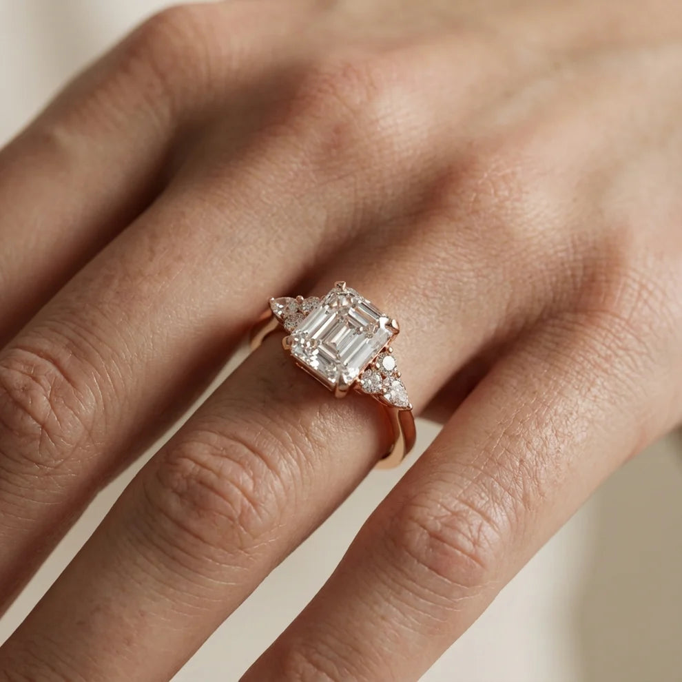 Amelia Three Stone Princess Diamond Engagement Ring