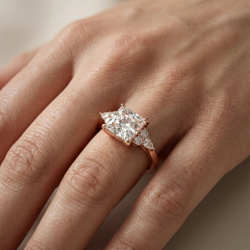 Amelia Three Stone Princess Diamond Engagement Ring