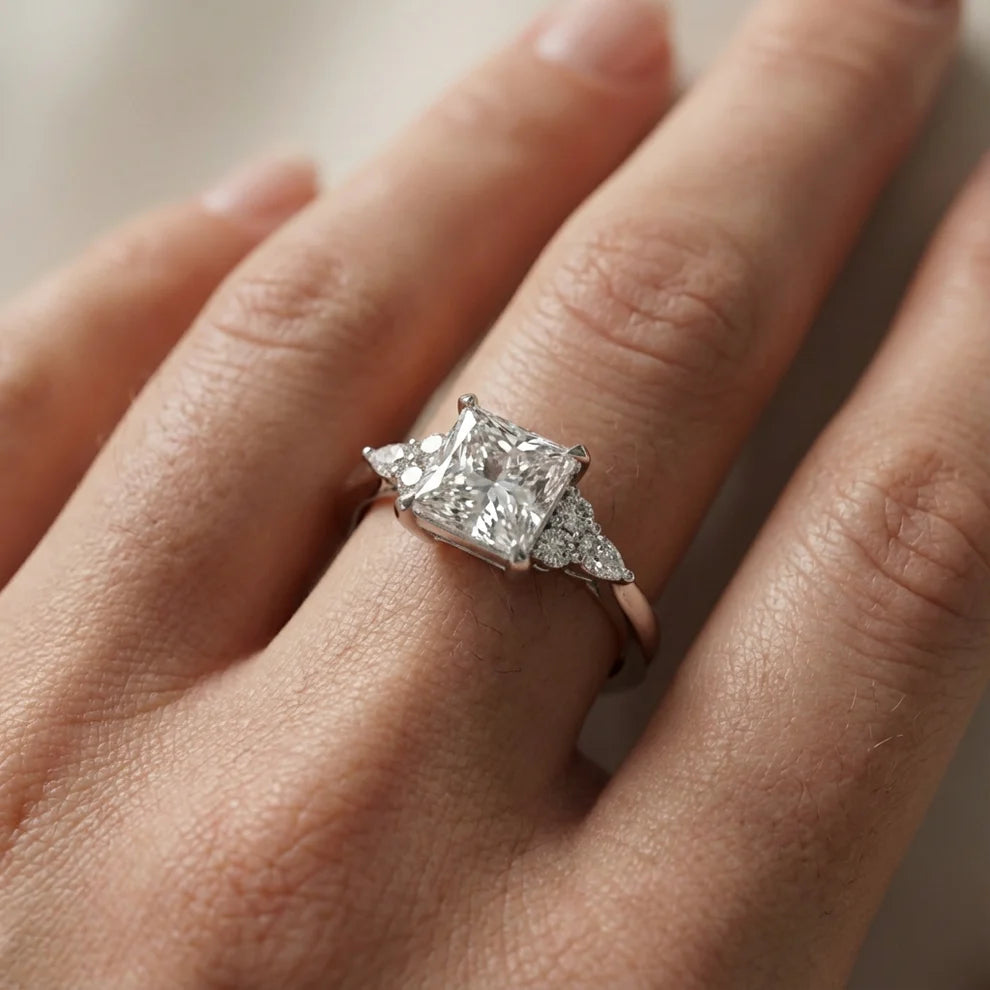 Amelia Three Stone Princess Diamond Engagement Ring