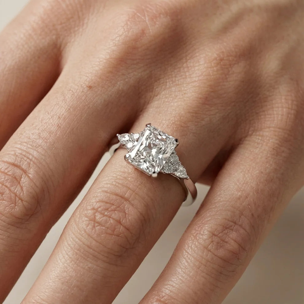 Amelia Three Stone Princess Diamond Engagement Ring