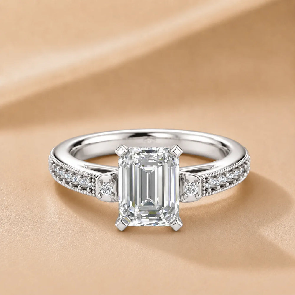Vintage-Inspired Solitaire Ring with Accent Stone Details