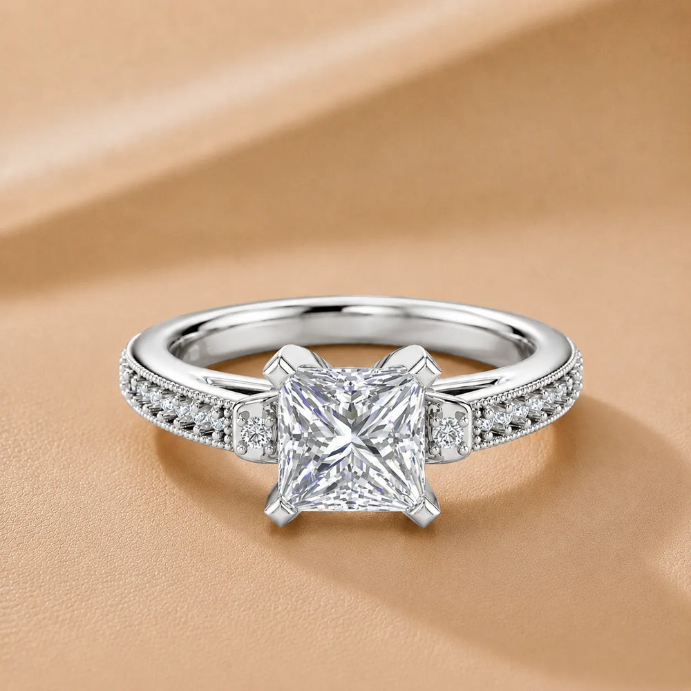 Vintage-Inspired Solitaire Ring with Accent Stone Details