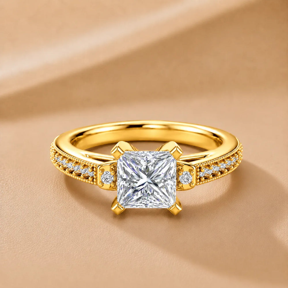 Vintage-Inspired Solitaire Ring with Accent Stone Details