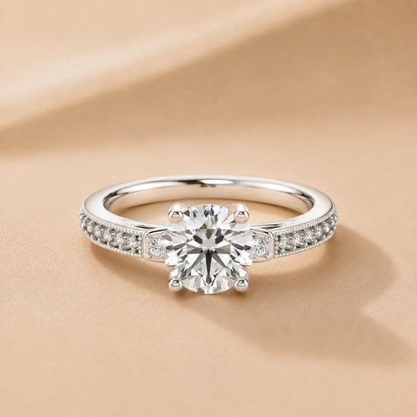 Vintage-Inspired Solitaire Ring with Accent Stone Details
