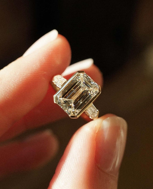 Bezel Set Emerald Cut Labgrown Engagement Ring