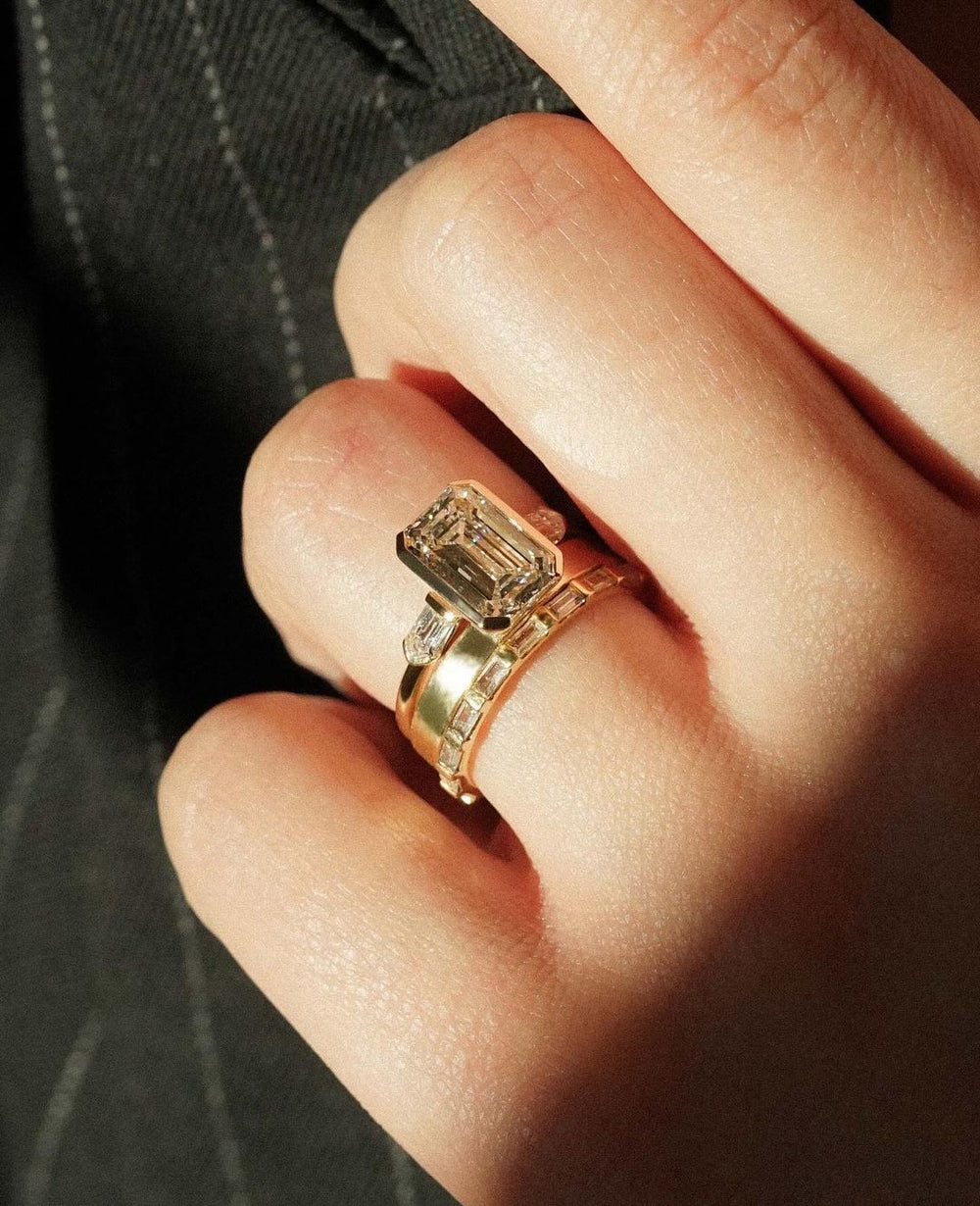 Bezel Set Emerald Cut Labgrown Engagement Ring