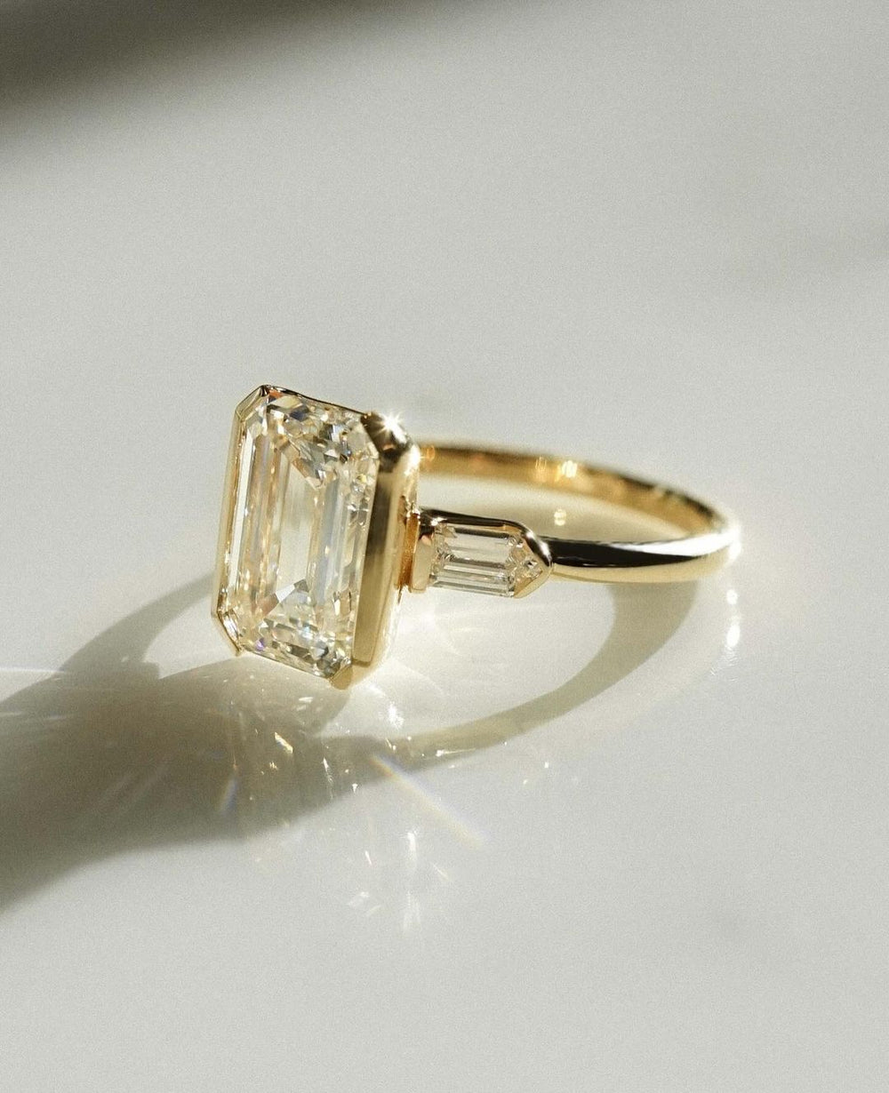 Bezel Set Emerald Cut Labgrown Engagement Ring