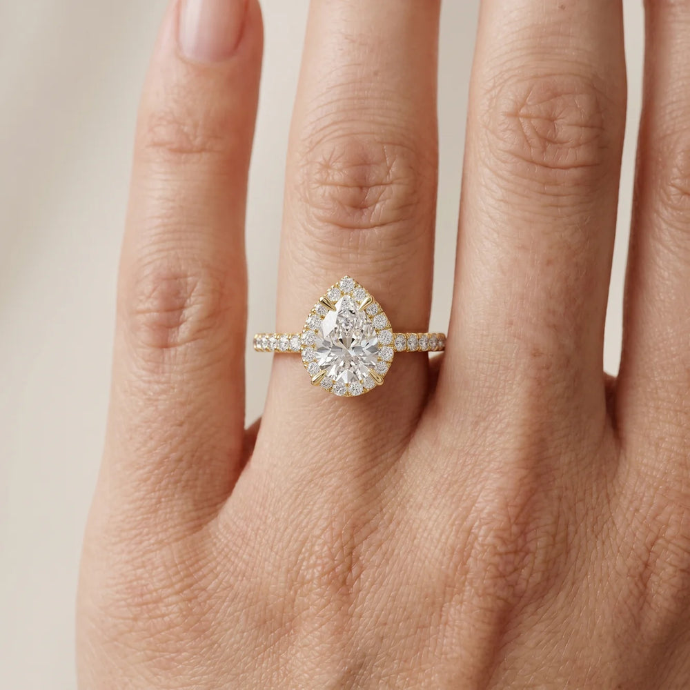 Aurora Halo Pear Diamond Engagement Ring