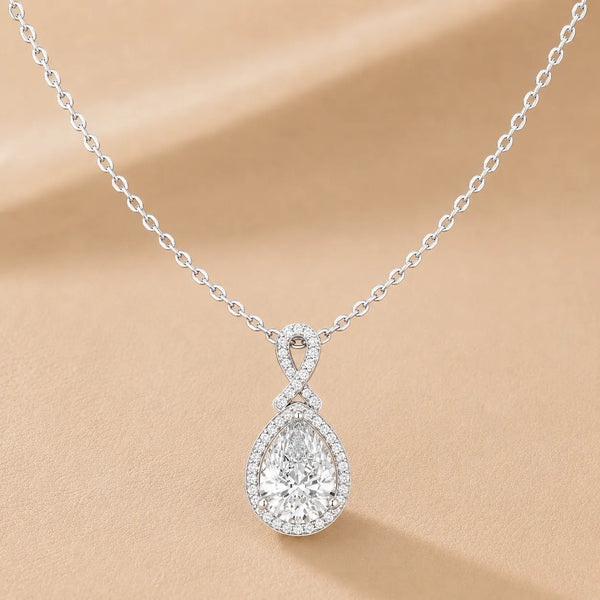 Pear Shape Diamond Halo Pendant Necklace with Infinity Bail