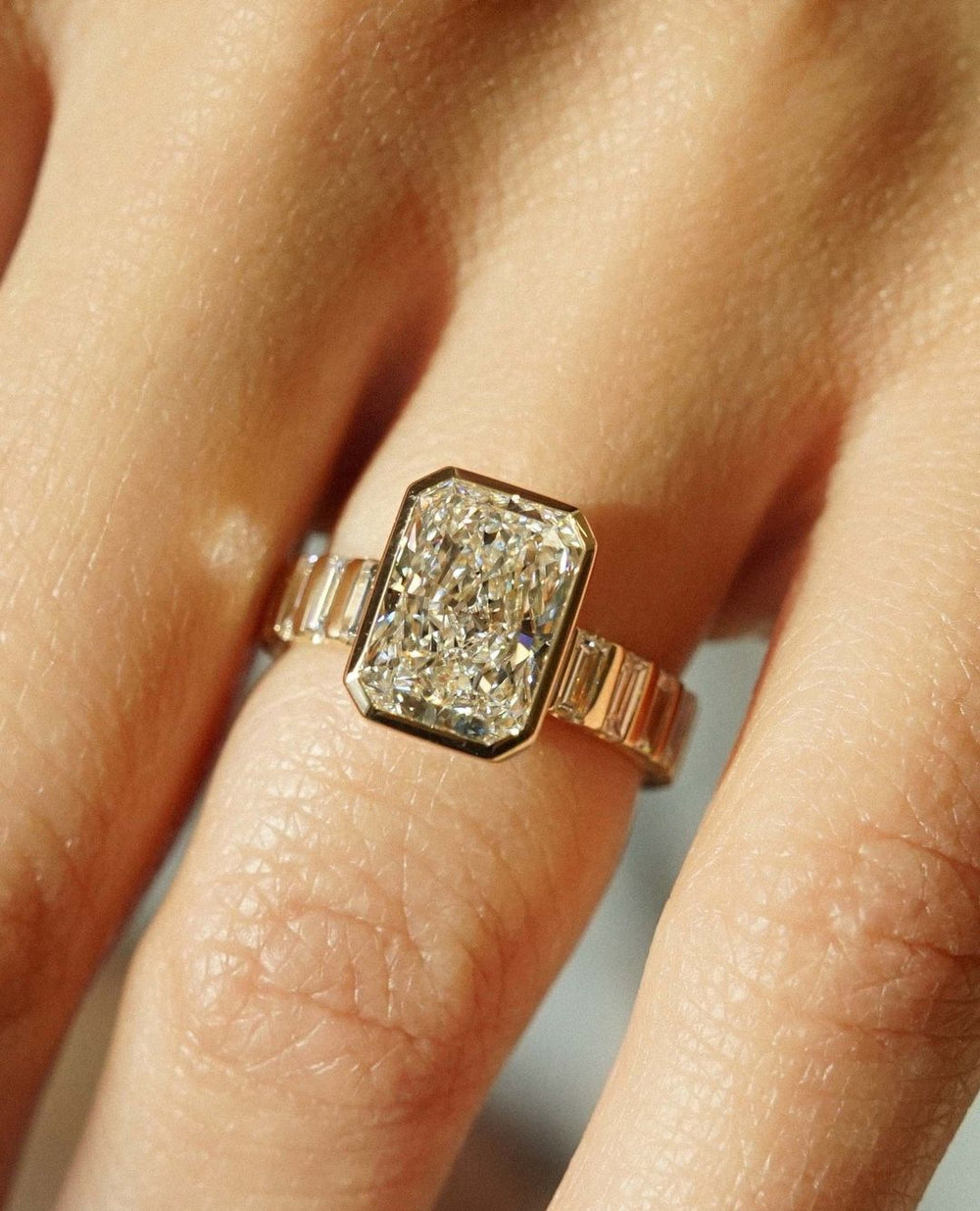 Bezel Set Radiant Cut Labgrown Engagement Ring