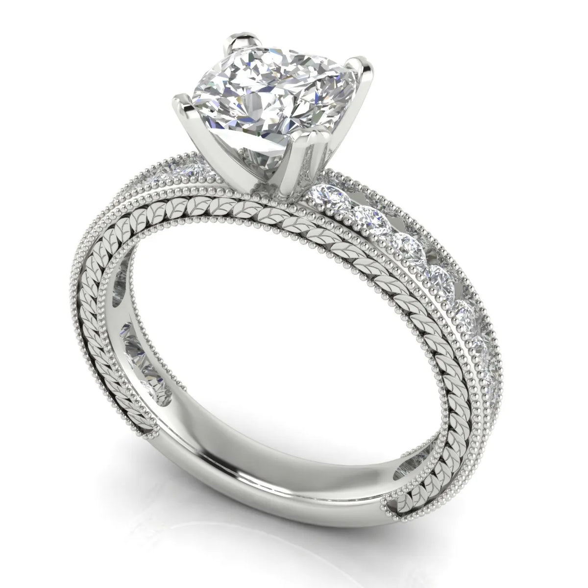 Vintage Milgrain Accent Solitaire Ring