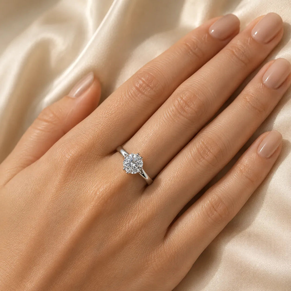 Contemporary Solitaire Engagement Ring – Round (925 Sterling Silver)