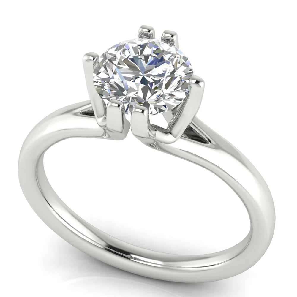 Contemporary Solitaire Engagement Ring – (925 Sterling Silver) – Round (925 Sterling Silver)