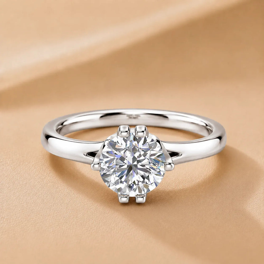 Contemporary Solitaire Engagement Ring – Round (925 Sterling Silver)