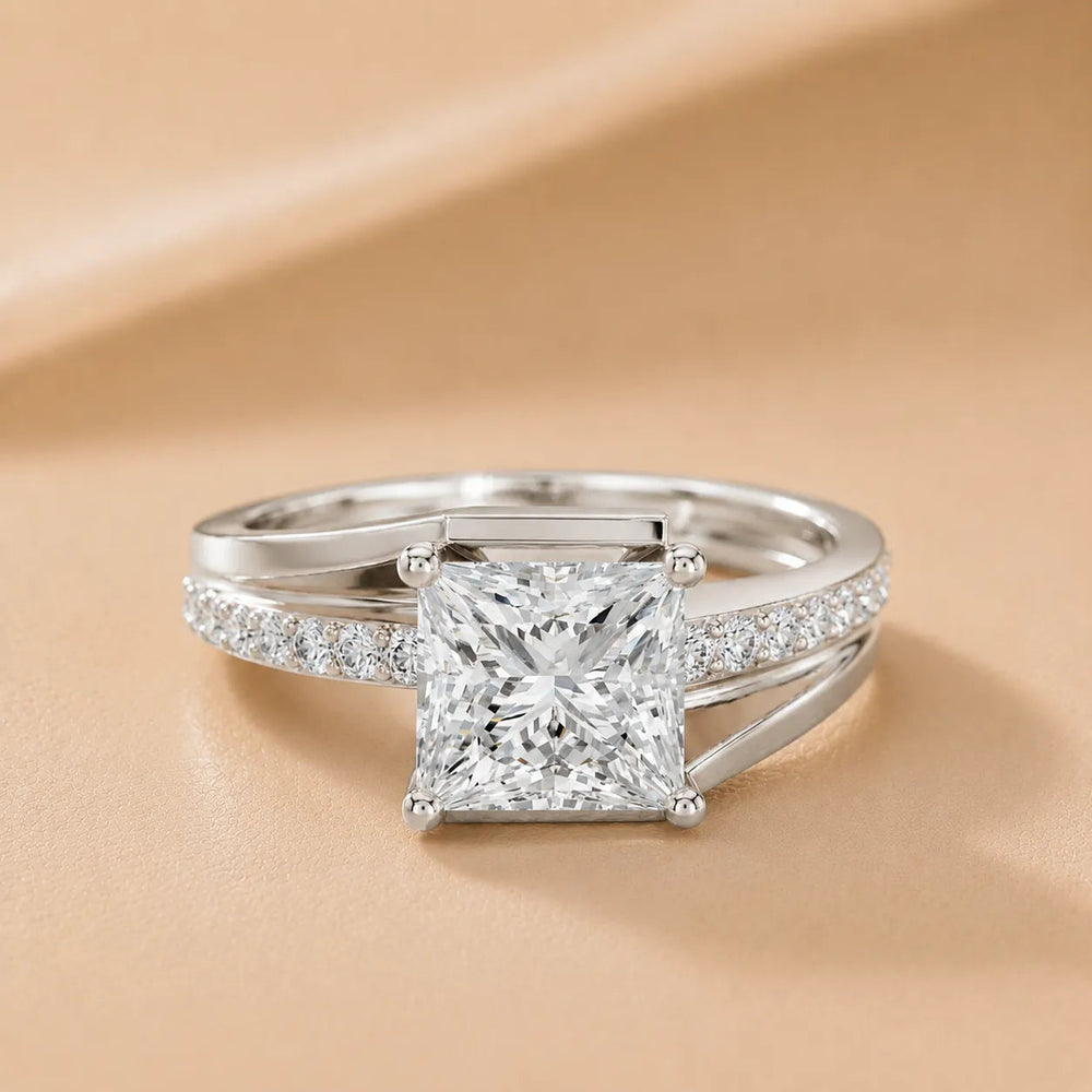 Crest Bypass Diamond Engagement Ring – Princess (925 Sterling Silver)