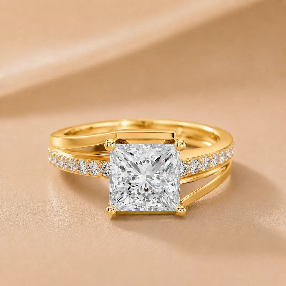 Crest Bypass Diamond Engagement Ring – Princess (14K Yellow Gold)