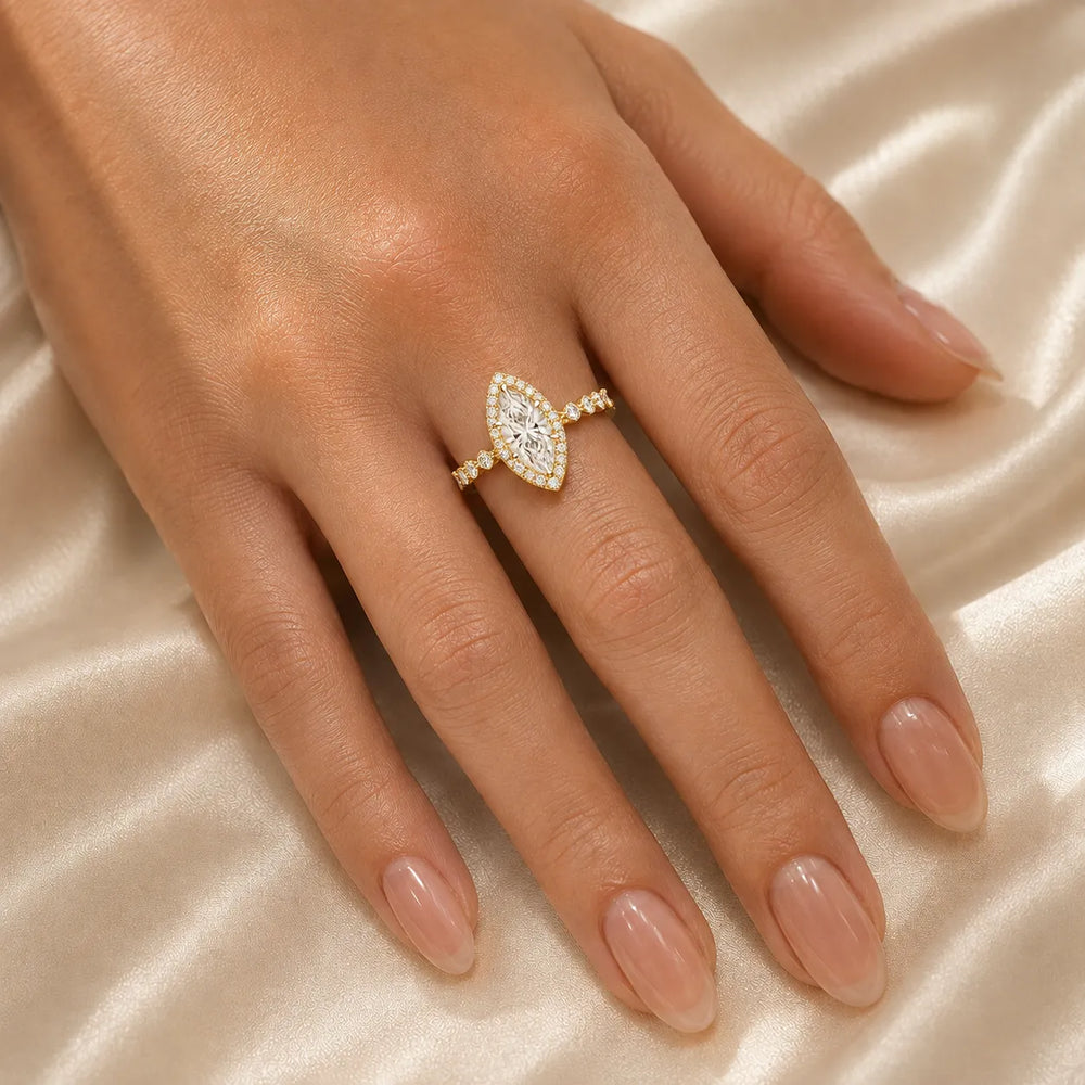 Halo Crown Pear Diamond Ring