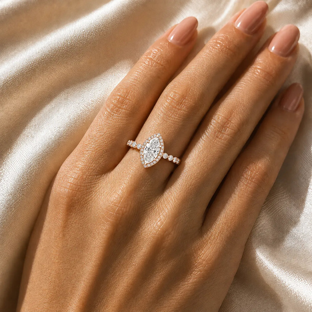 Halo Crown Pear Diamond Ring