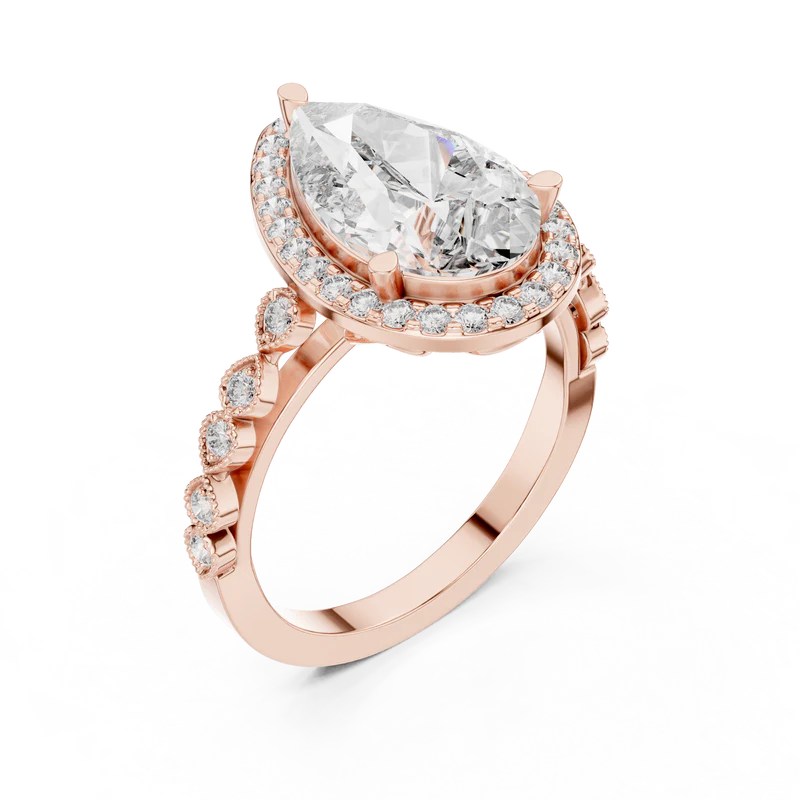 Halo Crown Pear Diamond Ring