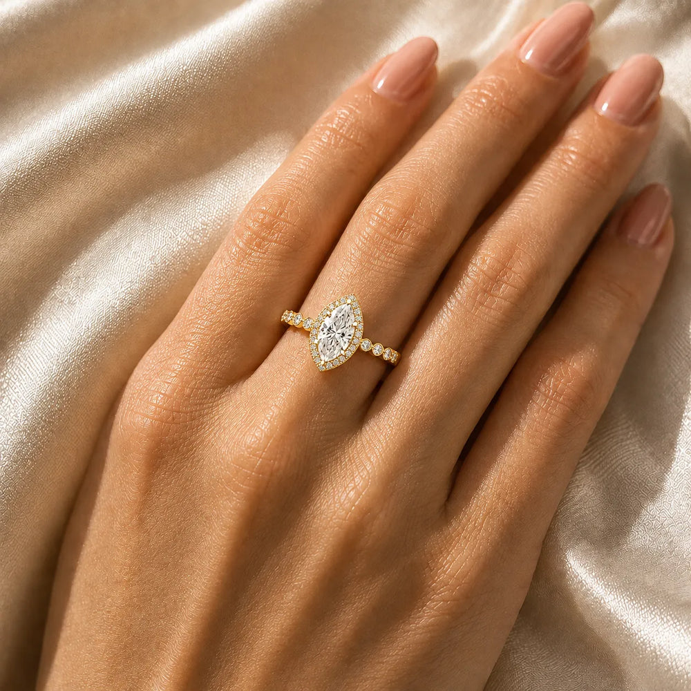 Halo Crown Pear Diamond Ring