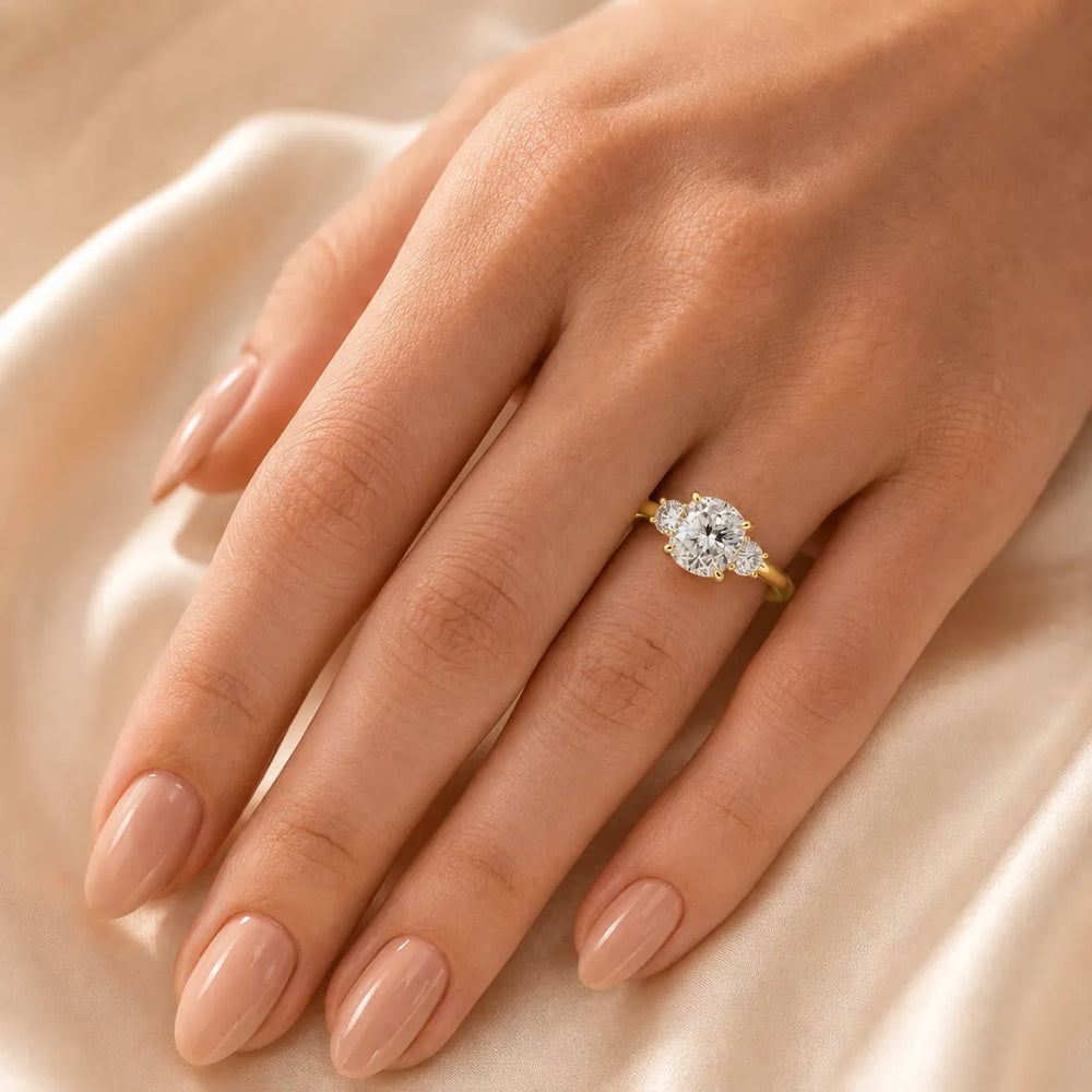 Crown Three-Stone With Round Cut Diamond