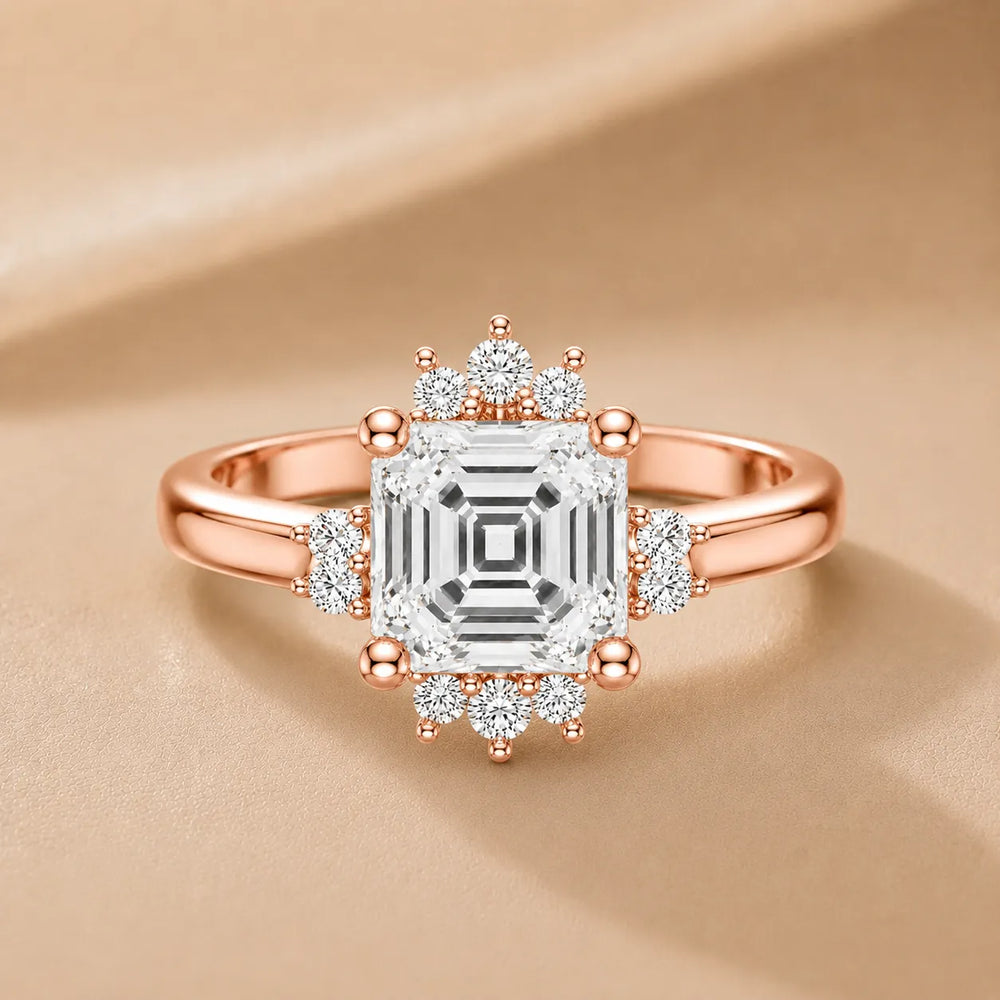 Luxury Cut Diamond Ring with Diamond Halo Accents