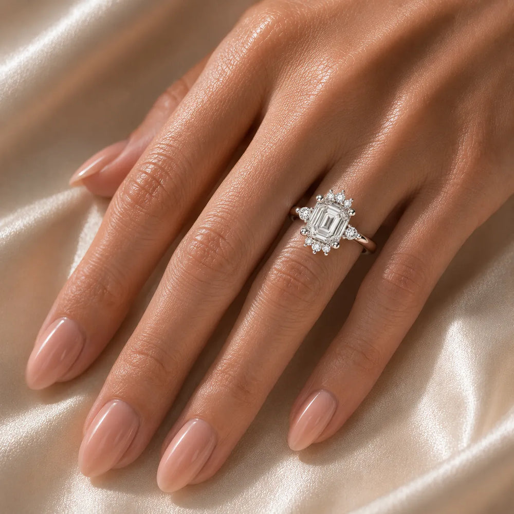 Luxury Cut Diamond Ring with Diamond Halo Accents